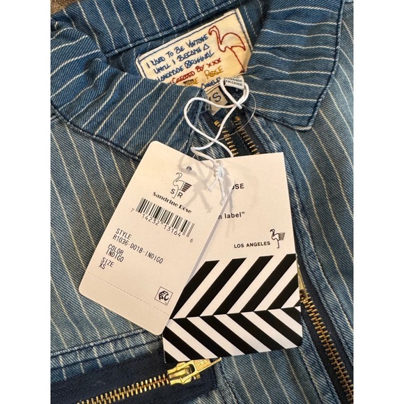 Free PeopleXSandrine Rose Indigo Striped Denim Jumpsuit Women's Size S Full Zip - Picture 4 of 4